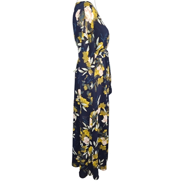 Baltic Born Kia Kimono Maxi Dress Black Floral Chiffon Slit Formal Gown Sz S - Picture 4 of 16